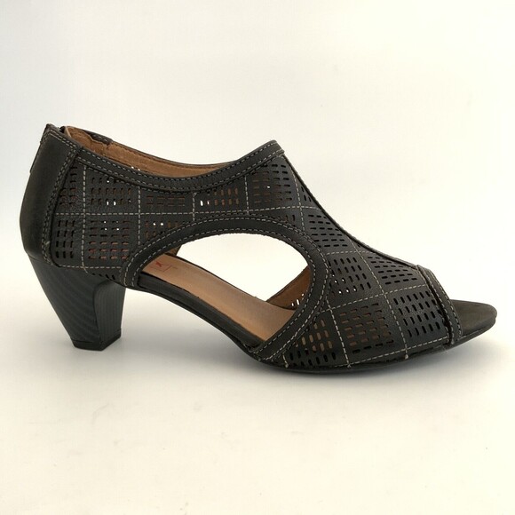 Pikolinos Sandals Sz 41 US 10M Black Perforated Leather Open-toe Mid Heel - Picture 2 of 12